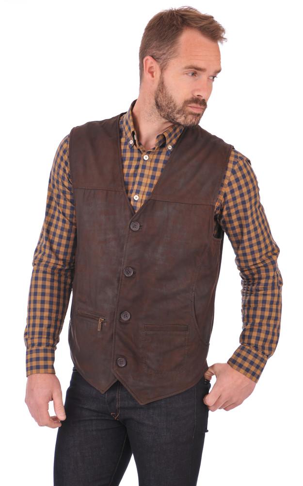la canadienne Gilet cuir nubuck marron