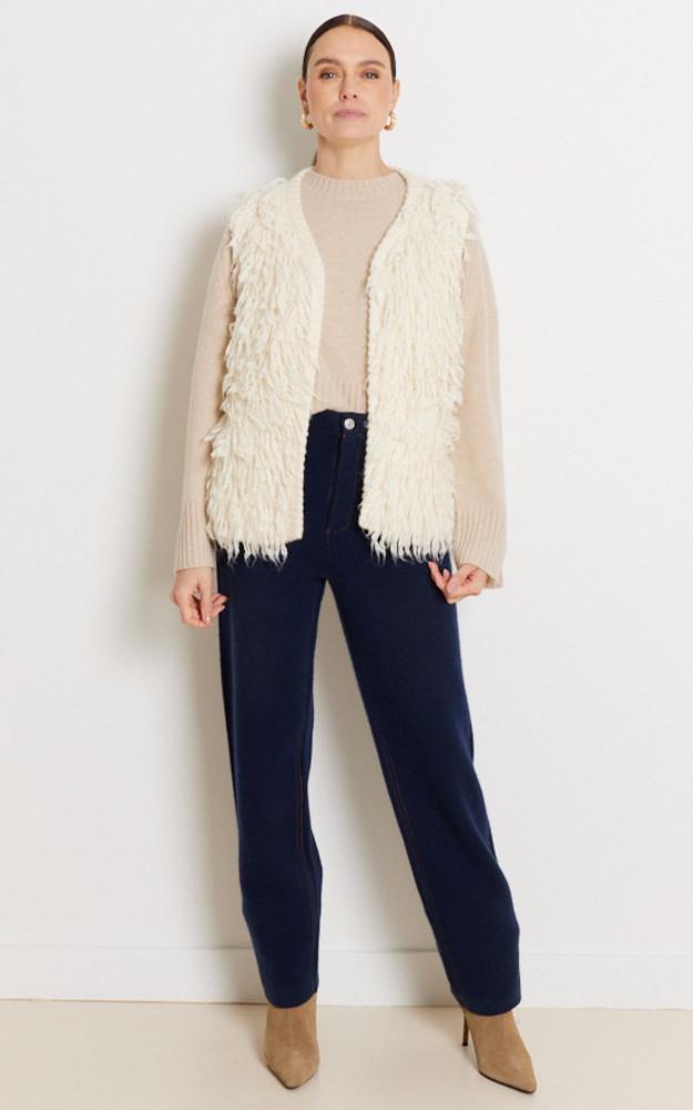 La Canadienne Gilet En Laine à Franges écru