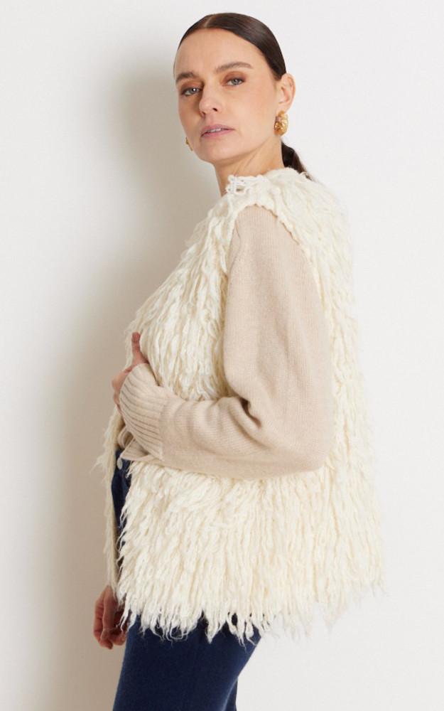 La Canadienne Gilet En Laine à Franges écru