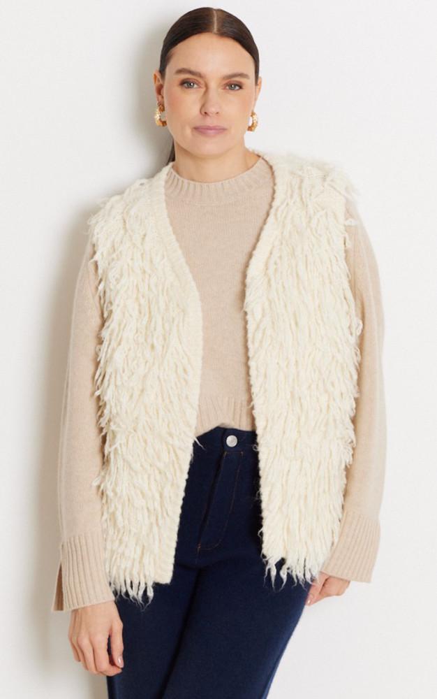 la canadienne Gilet en laine à franges écru