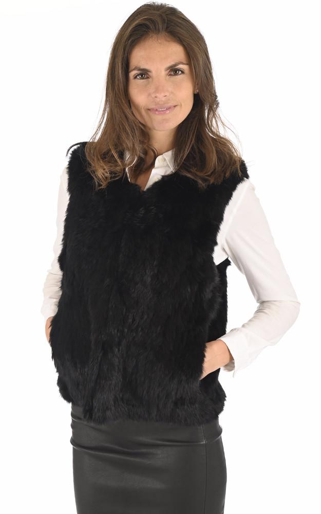 La Canadienne Gilet Fourrure De Lapin Noir