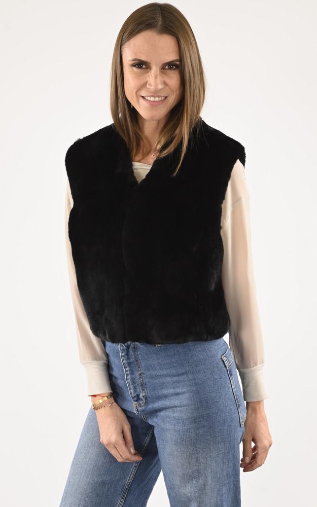 La Canadienne Gilet Fourrure Lapin Noir
