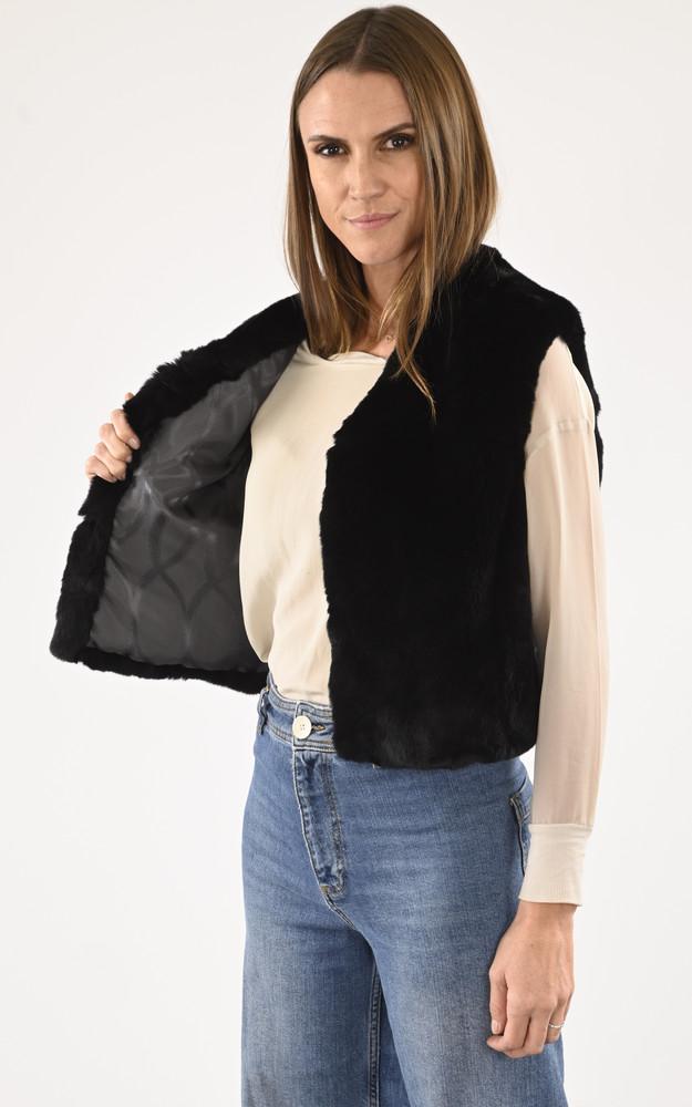 La Canadienne Gilet Fourrure Lapin Noir