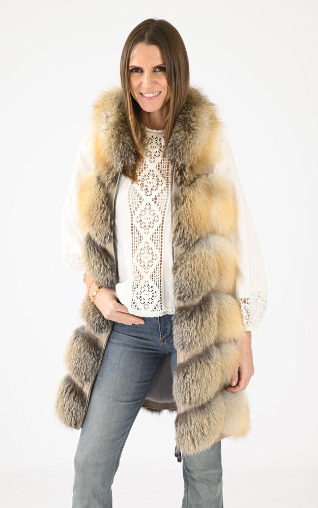 la canadienne Gilet fourrure renard beige