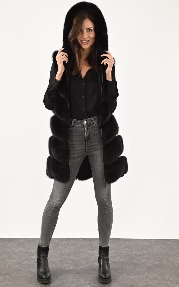La Canadienne Gilet Fourrure Renard Noir