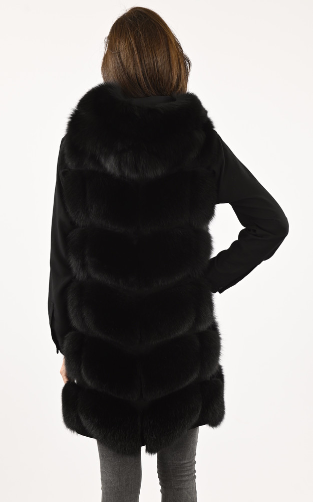 La Canadienne Gilet Fourrure Renard Noir