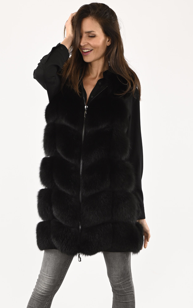 la canadienne Gilet fourrure renard noir