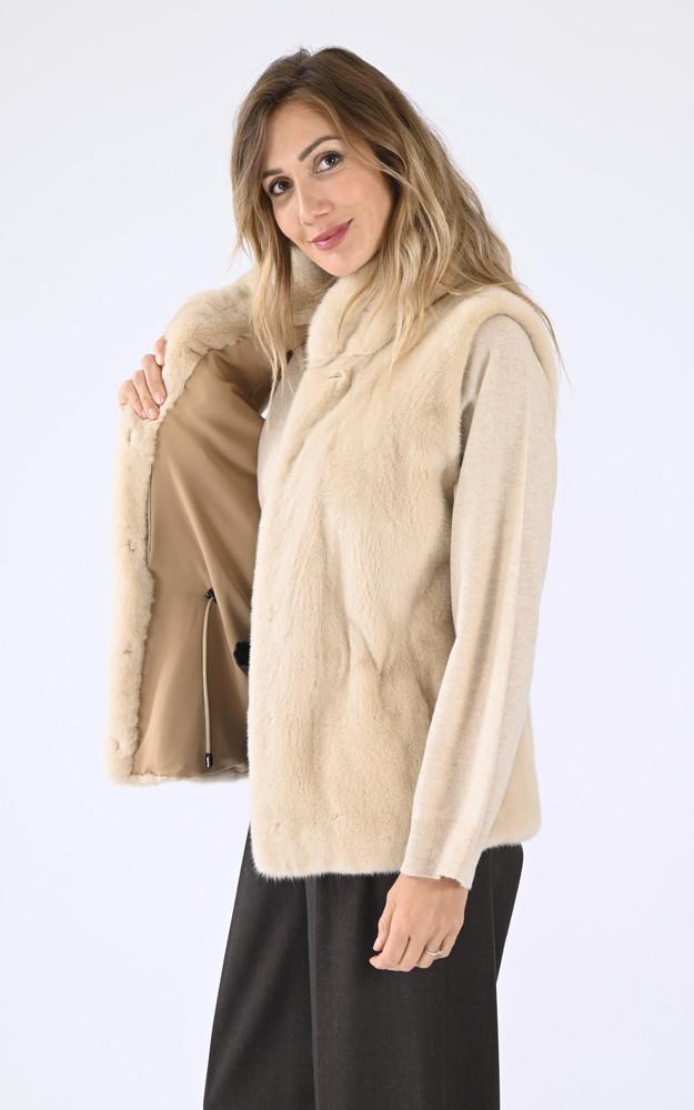 La Canadienne Gilet Fourrure Vison Beige