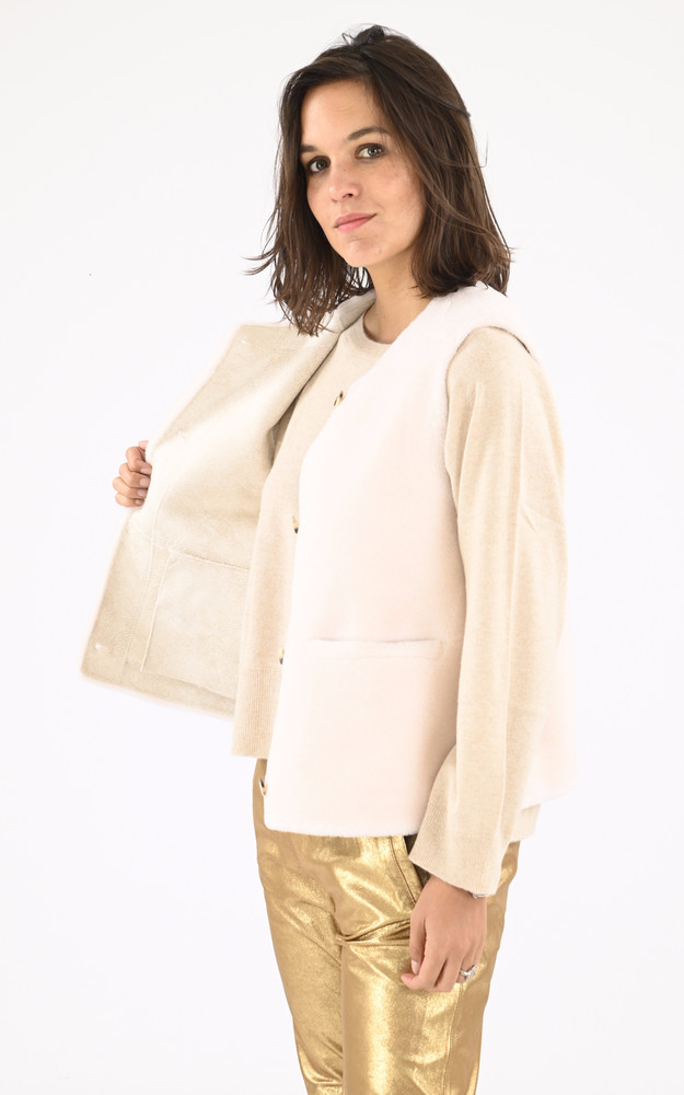 La Canadienne Gilet Laine Monstera Beige