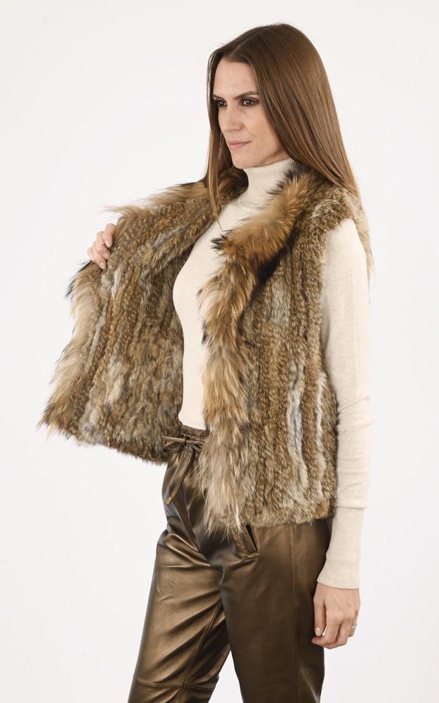 La Canadienne Gilet Lapin Et Finraccoon Naturel