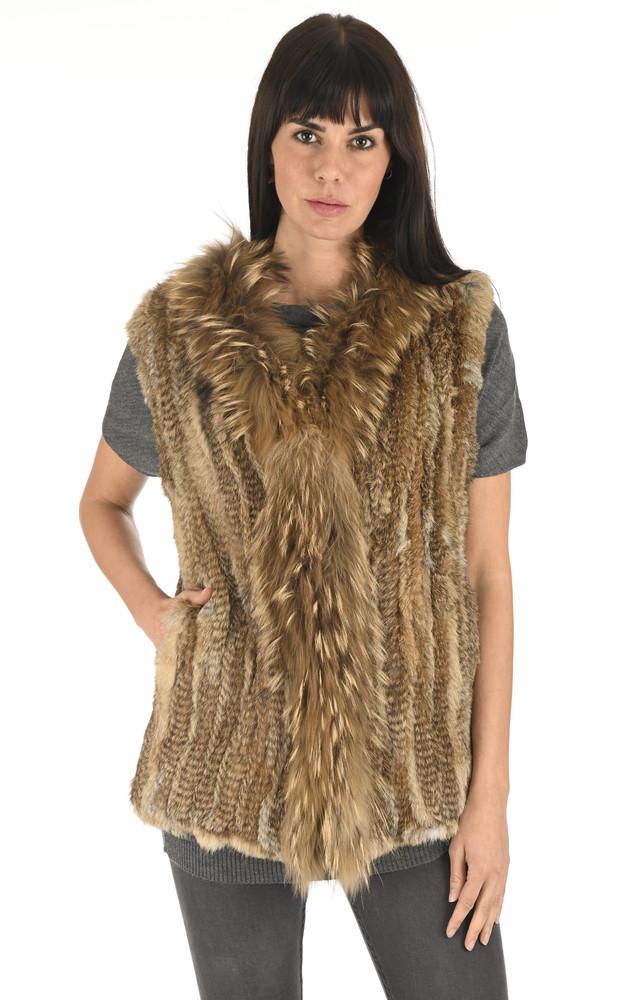 La Canadienne Gilet Lapin Et Finraccoon Naturel