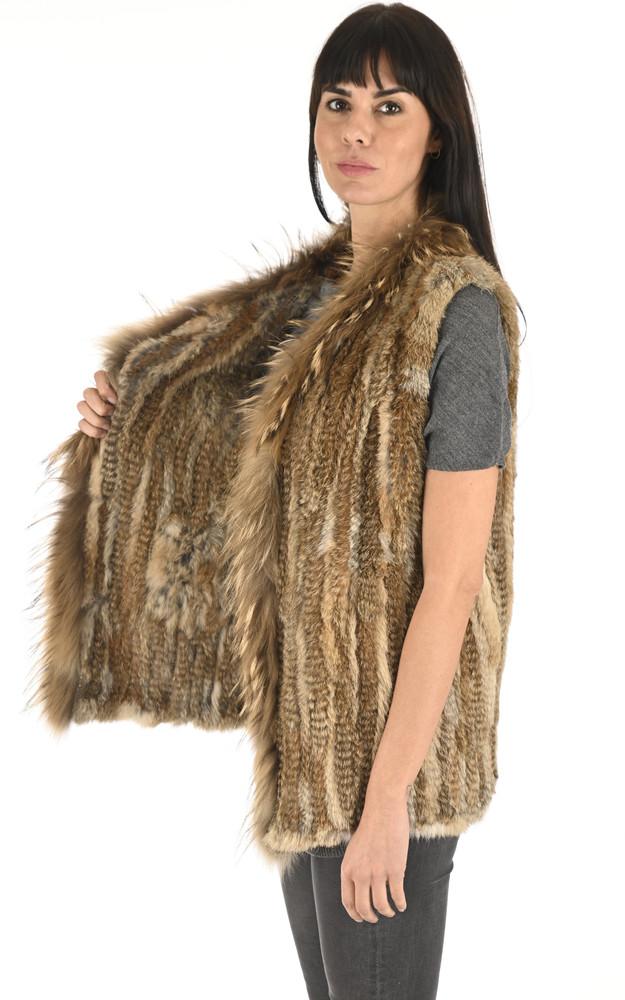 La Canadienne Gilet Lapin Et Finraccoon Naturel