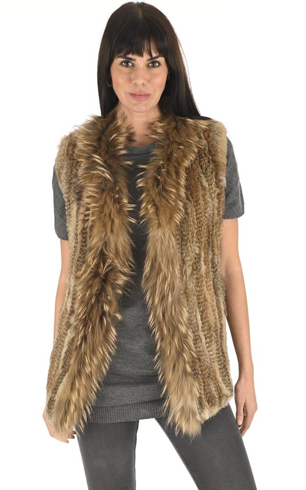 la canadienne Gilet lapin et finraccoon naturel