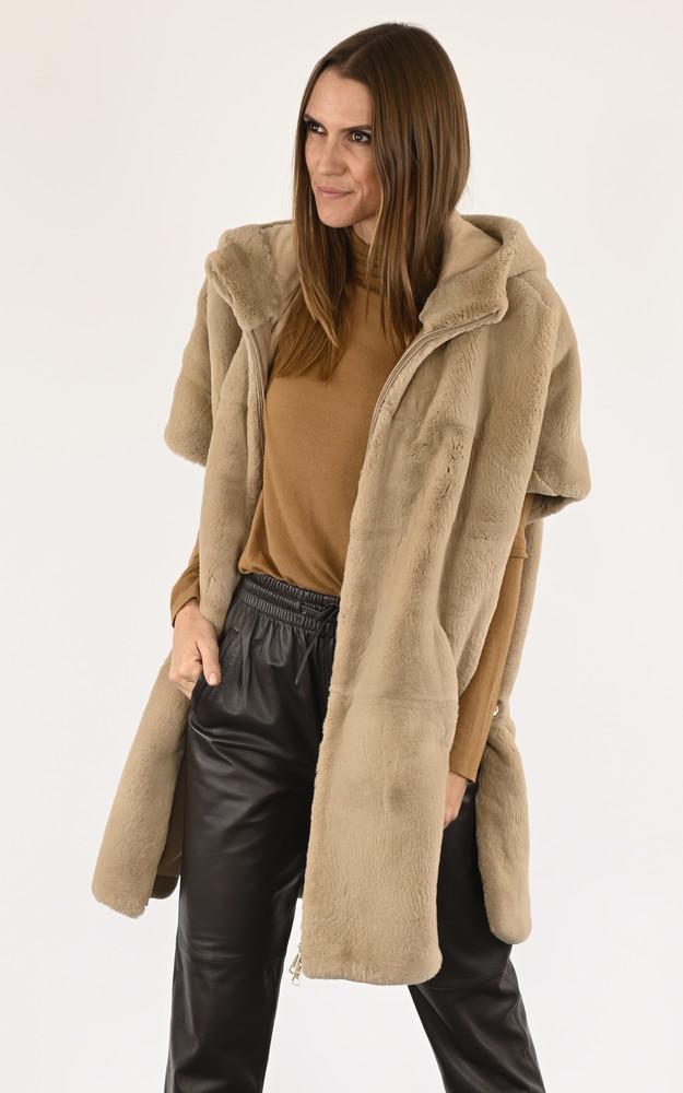 la canadienne Gilet long fourrure beige