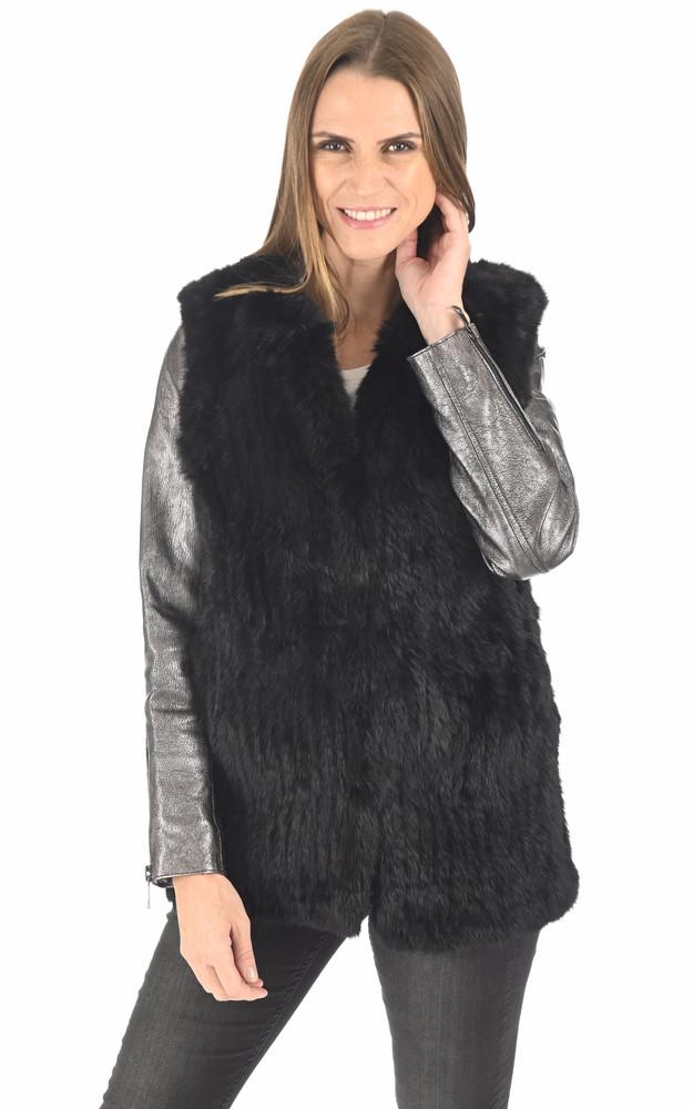 La Canadienne Gilet Long Fourrure De Lapin Noir