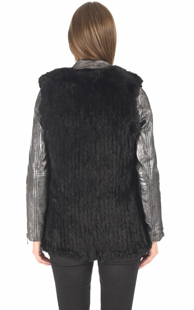 La Canadienne Gilet Long Fourrure De Lapin Noir