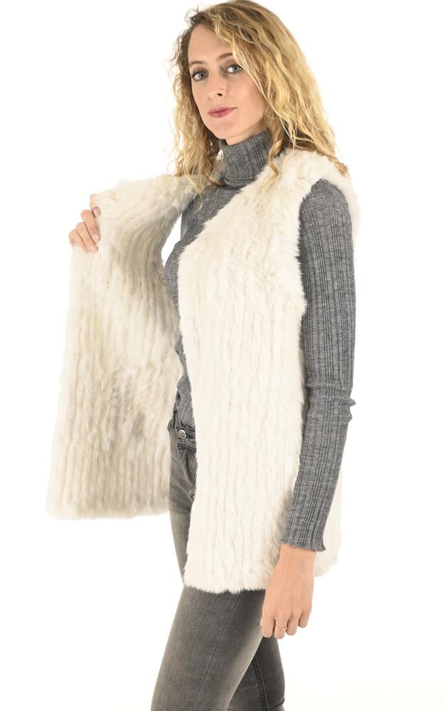 La Canadienne Gilet Mi-long Lapin Craie