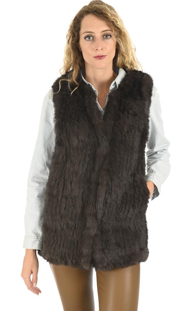 La Canadienne Gilet Mi-long Lapin Marron
