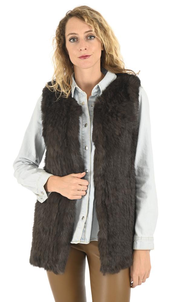 la canadienne Gilet mi-long lapin marron