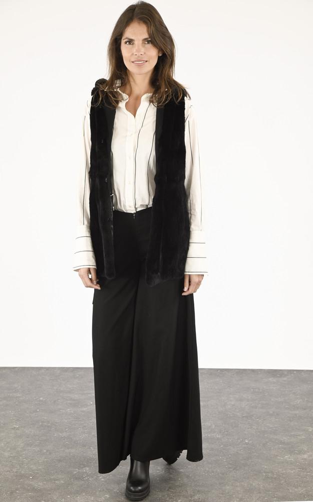 La Canadienne Gilet Mi-long Lapin Rex Noir