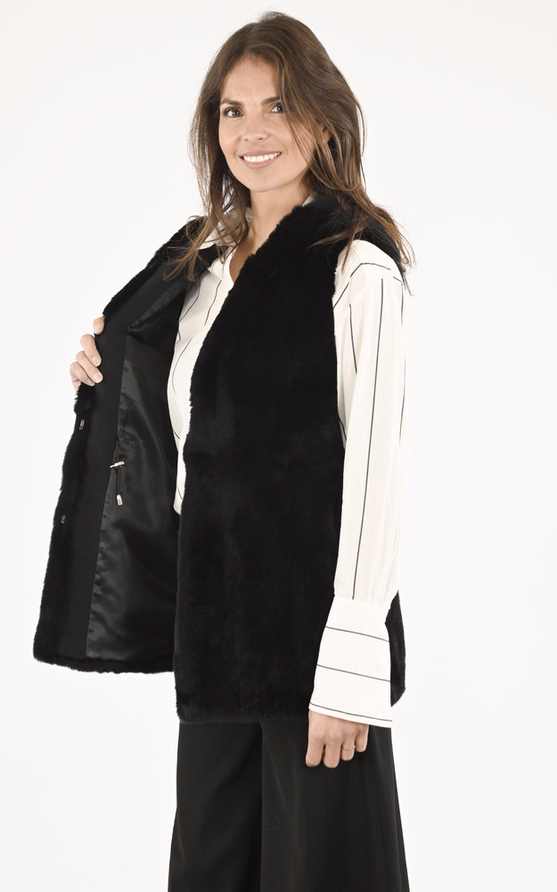 La Canadienne Gilet Mi-long Lapin Rex Noir