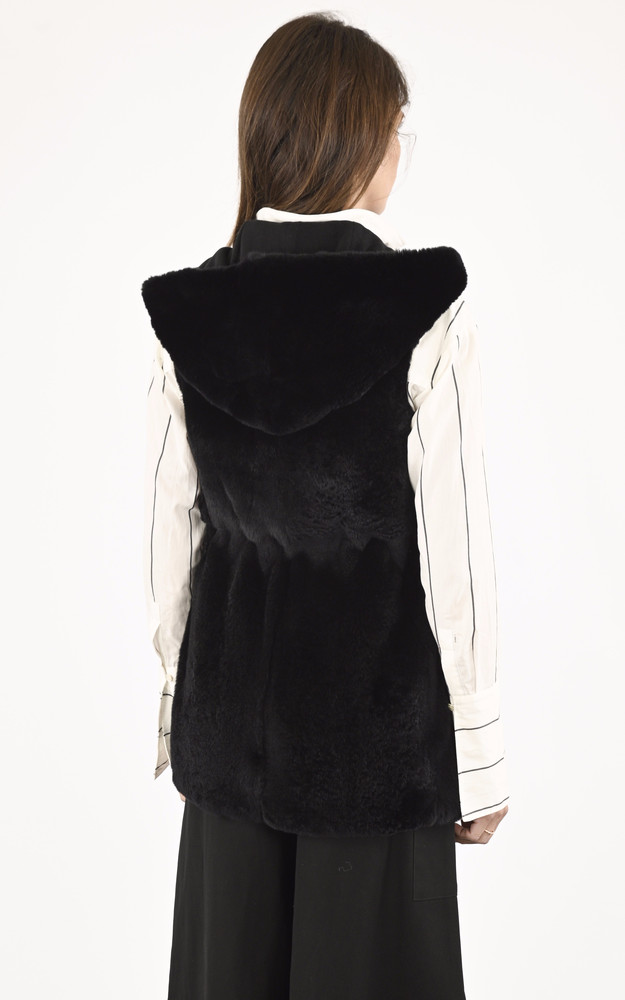 La Canadienne Gilet Mi-long Lapin Rex Noir