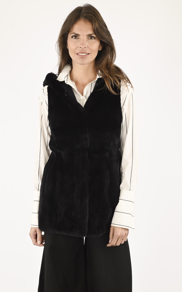 la canadienne Gilet mi-long lapin rex noir