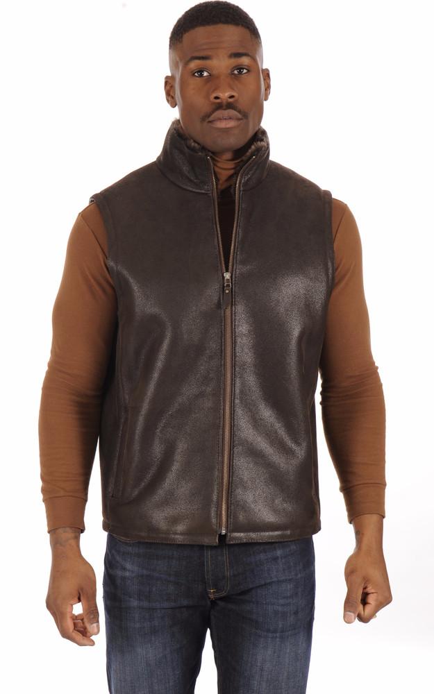 La Canadienne Gilet Peau Lainée Marron Homme
