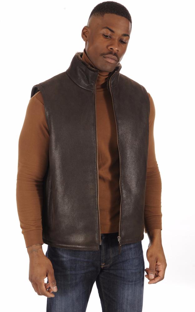 la canadienne Gilet Peau Lainée Marron Homme