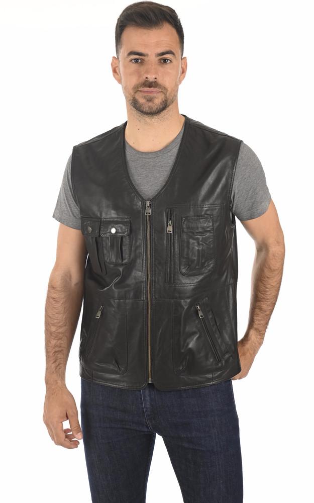 la canadienne Gilet reporter cuir noir