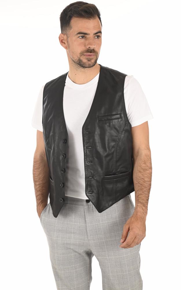 la canadienne Gilet veston cuir noir