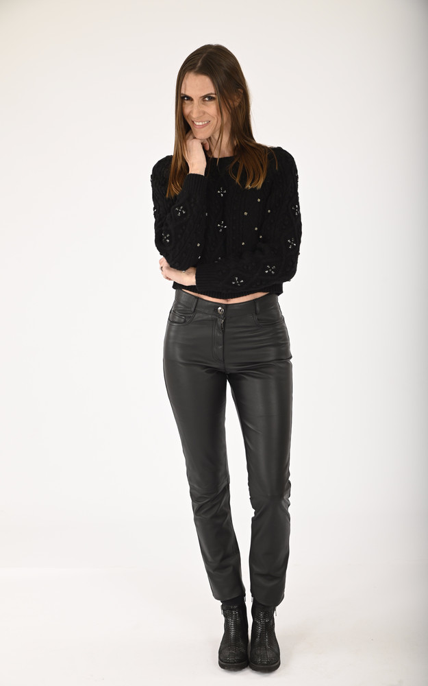 La Canadienne Jean Slim Cuir Noir Femme