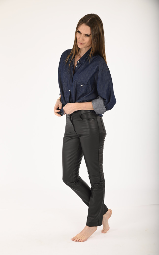 La Canadienne Jean Slim Cuir Noir Femme