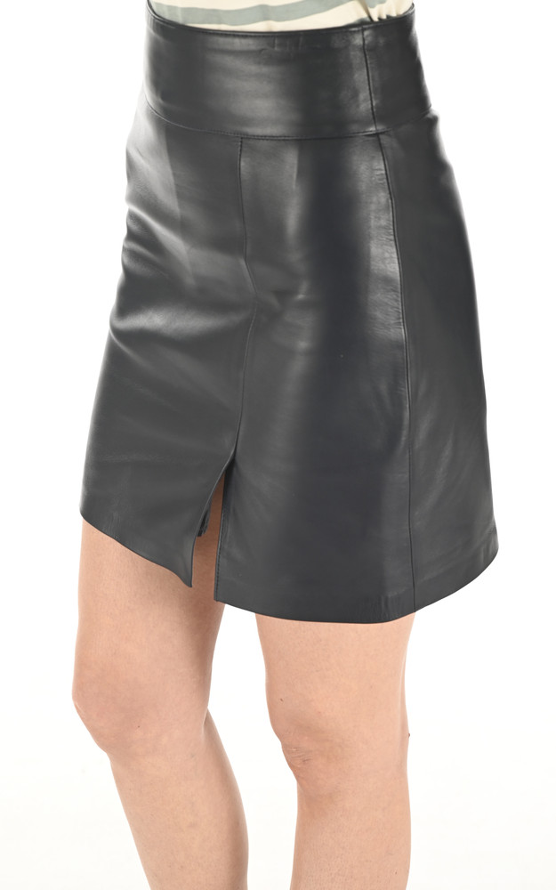La Canadienne Jupe Courte Cintrée Cuir Marine
