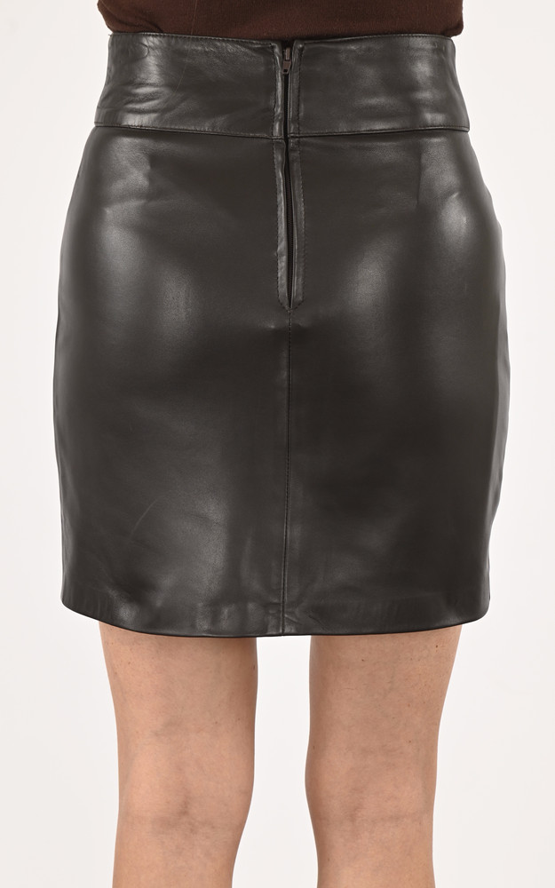 La Canadienne Jupe Courte Cintrée Cuir Marron