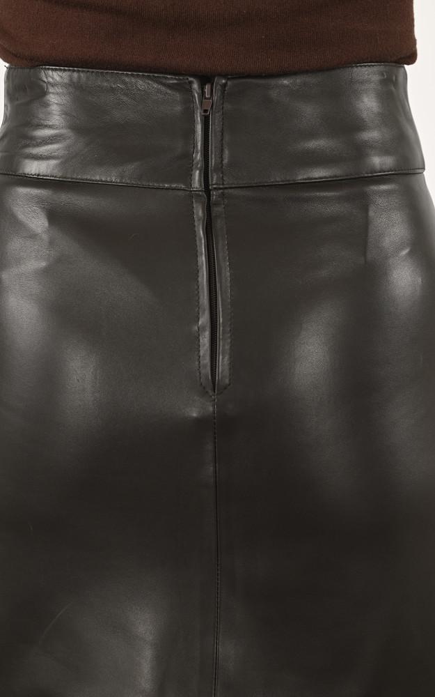 La Canadienne Jupe Courte Cintrée Cuir Marron