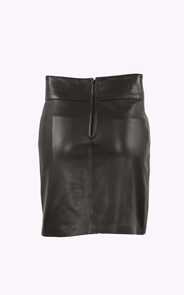 La Canadienne Jupe Courte Cintrée Cuir Noir