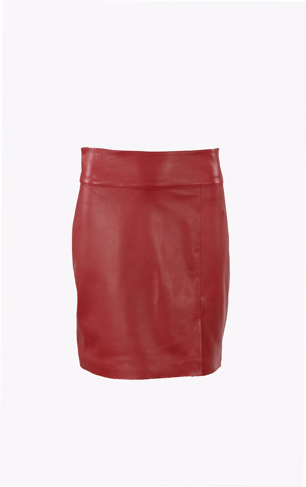 La Canadienne Jupe Courte Cintrée Cuir Rouge