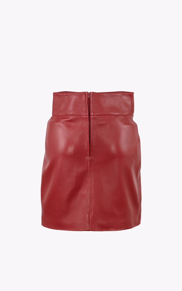 La Canadienne Jupe Courte Cintrée Cuir Rouge