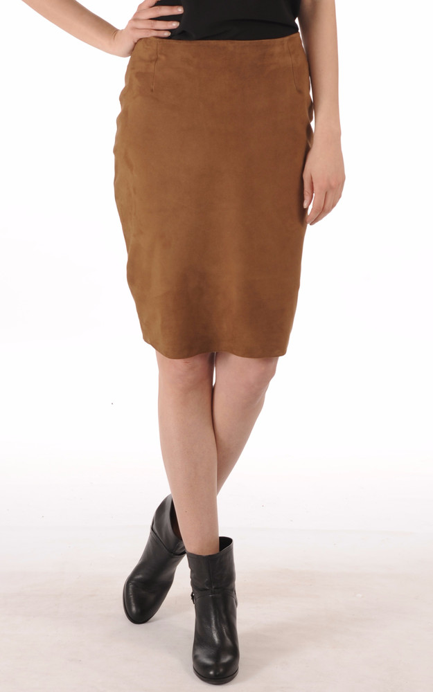la canadienne Jupe cuir velours cognac