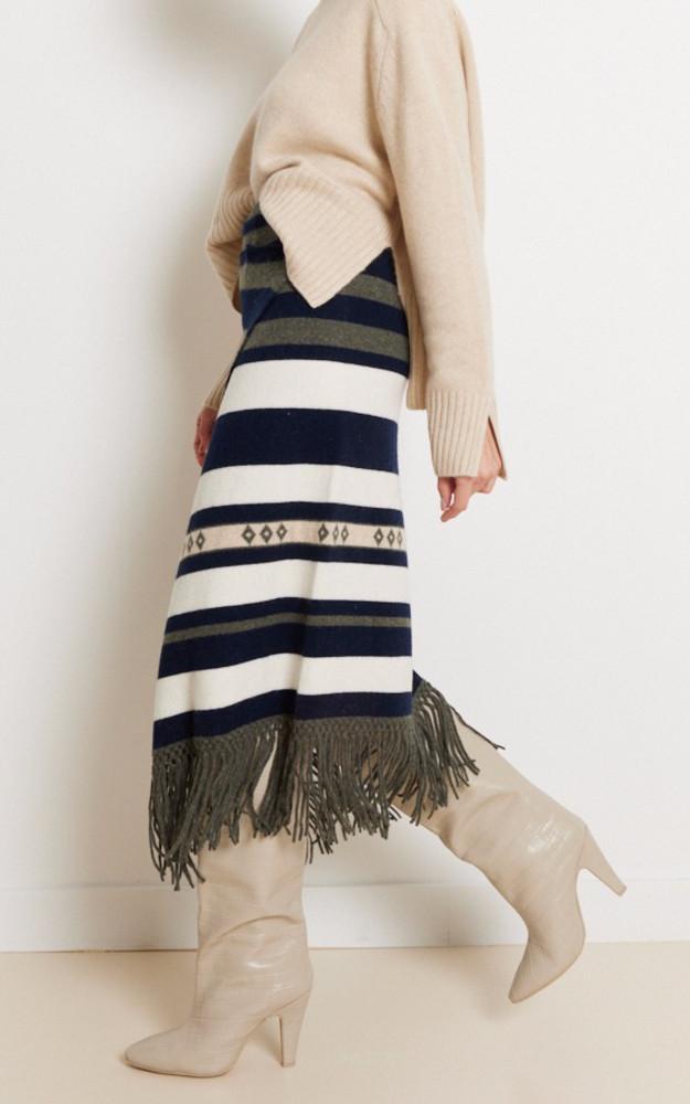 La Canadienne Jupe Fendue Cachemire Bleu Marine