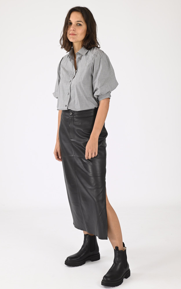 La Canadienne Jupe Longue Cuir Mentola Noire