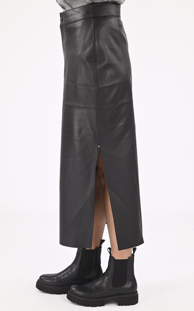 La Canadienne Jupe Longue Cuir Mentola Noire