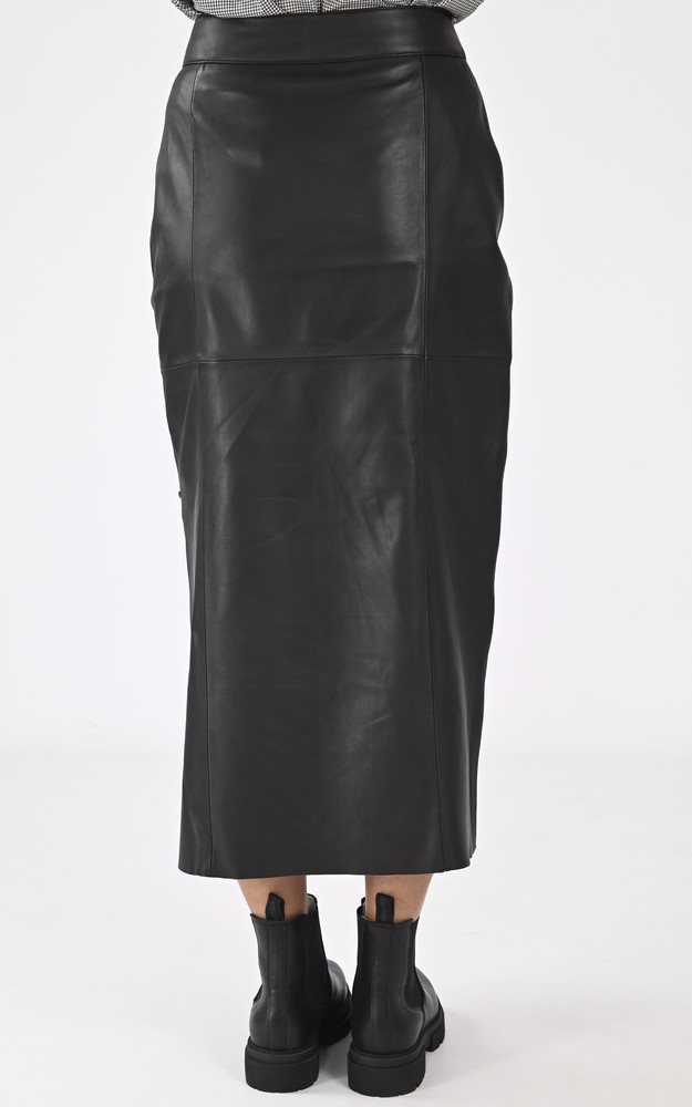 La Canadienne Jupe Longue Cuir Mentola Noire