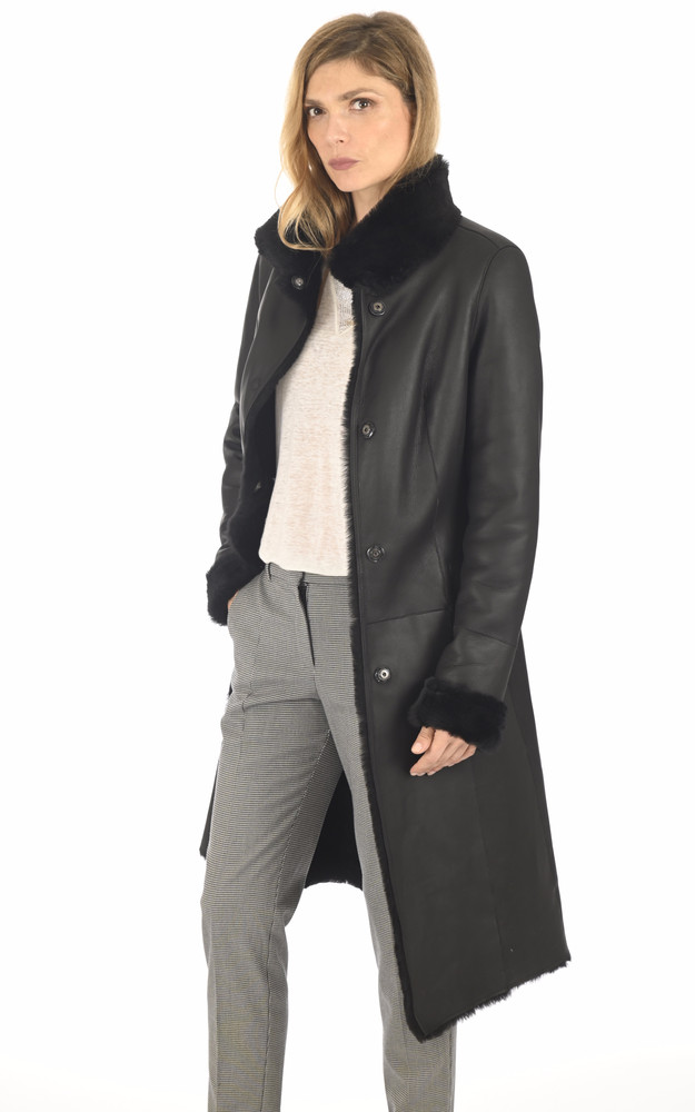 La Canadienne Long Manteau Agneau Noir