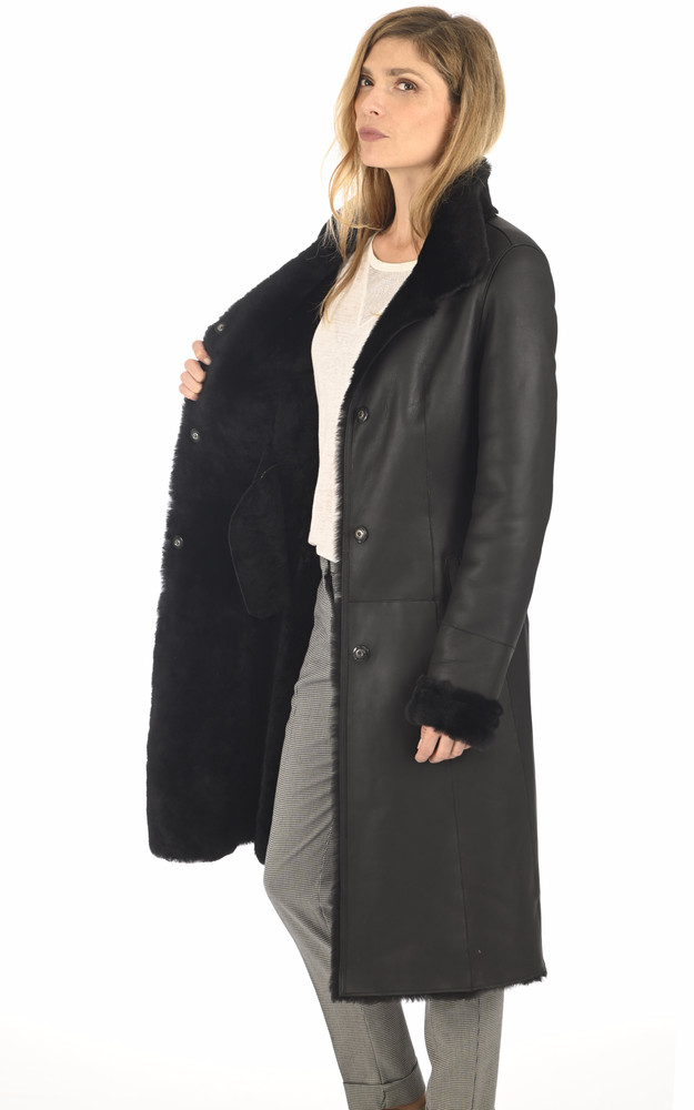 La Canadienne Long Manteau Agneau Noir