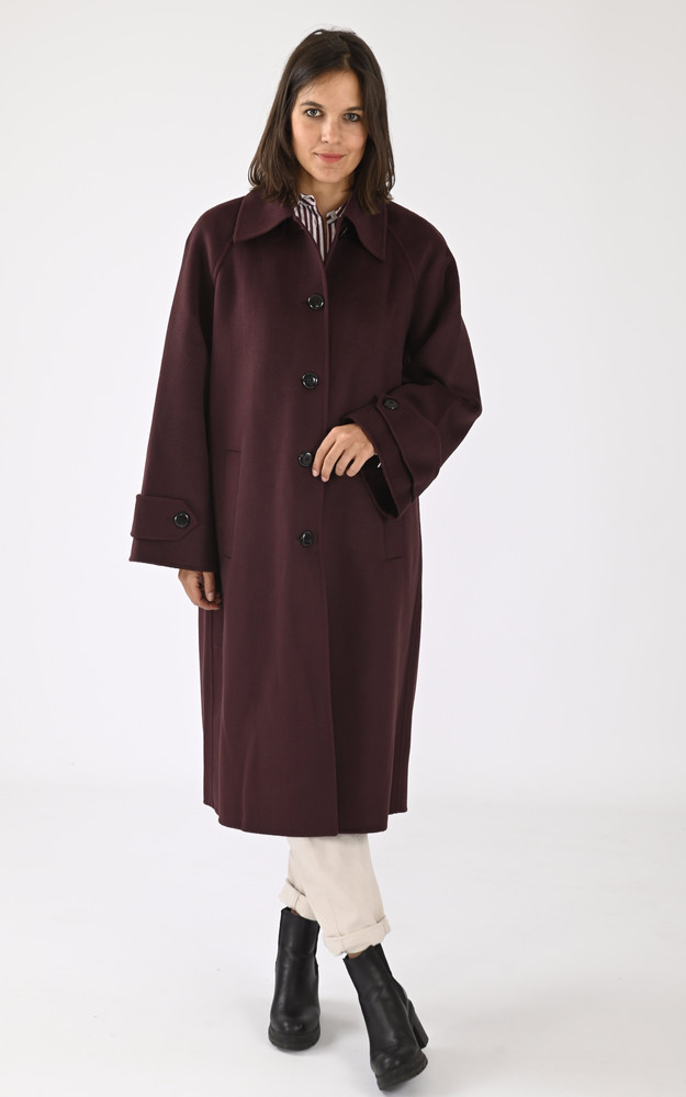 La Canadienne Long Manteau Laine Marly Prune