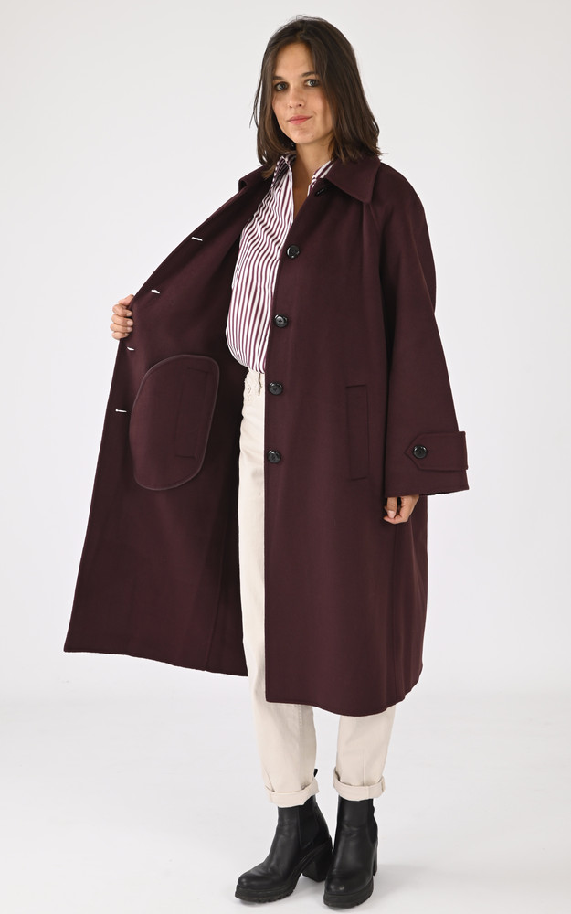 La Canadienne Long Manteau Laine Marly Prune