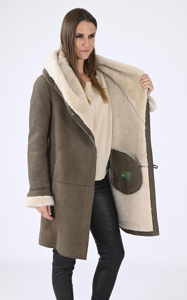 La Canadienne Manteau Confort Agneau Velours Taupe