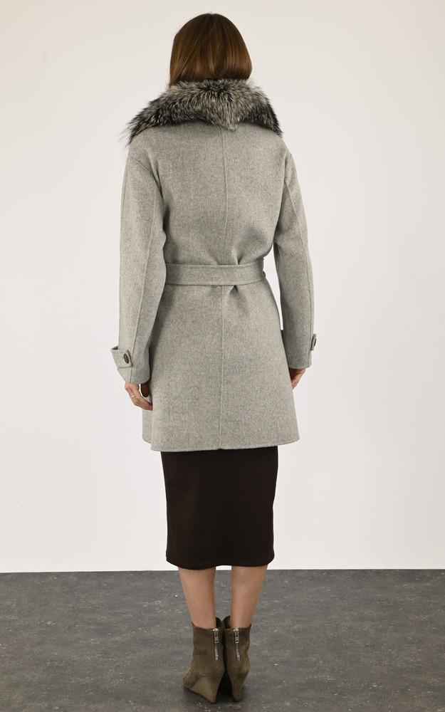 La Canadienne Manteau Laine Et Renard Gris